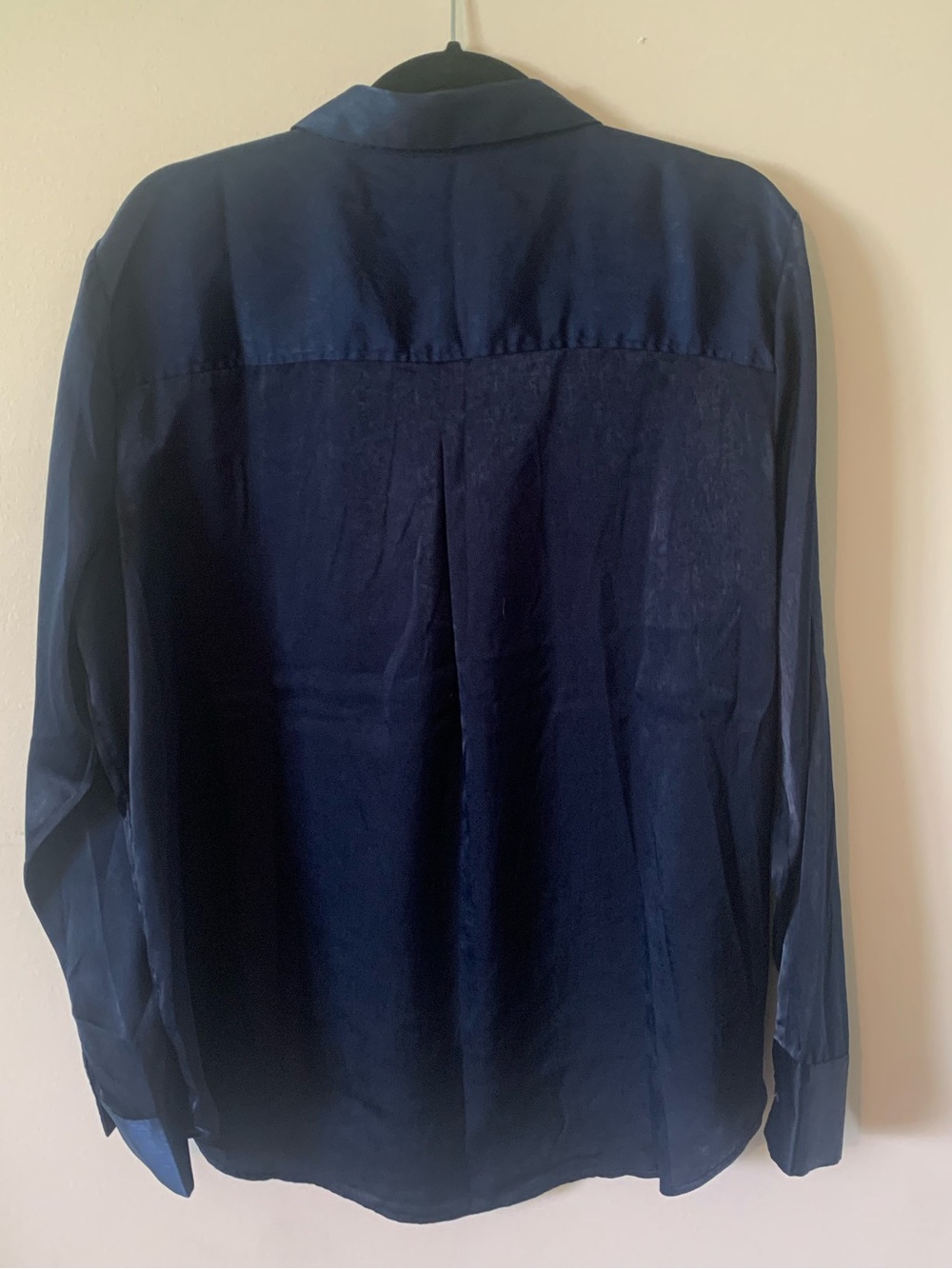 Womens satin deep Navy Button-Up blouse - Picture 2 of 3